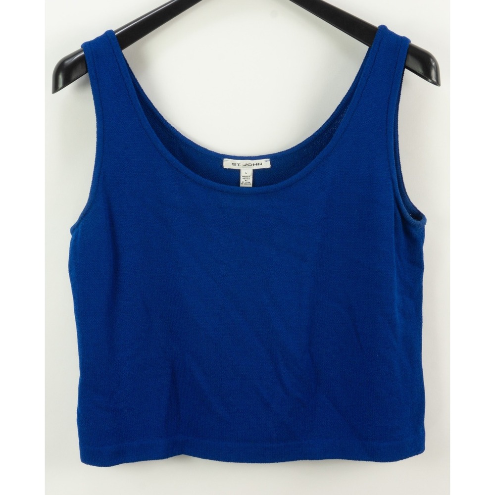 St. John Royal Blue Ribbed Wool Tank Top Women's Large Knit Cropped Round Neck
